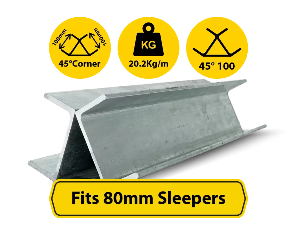 RWCP 45DEG 100 50 PC 45 Degree Galvanised Steel Corner Joiner Post to Support The Gentle Angle Deviations of a 80mm Concrete Sleeper Retaining Wall by Sunset Sleepers