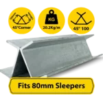 RWCP 45DEG 100 50 PC 45 Degree Galvanised Steel Corner Joiner Post to Support The Gentle Angle Deviations of a 80mm Concrete Sleeper Retaining Wall by Sunset Sleepers