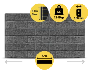 The Arizona 2400 x 200 x 100mm Charcoal Graphite Colour Block Face Concrete Sleepers for Retaining Walls Sold by Sunset Sleepers