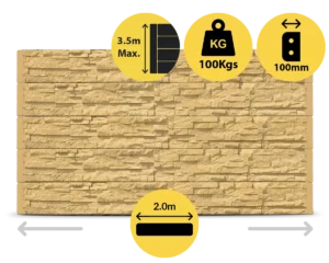 The Manhattan 2000 x 200 x 100mm Sandstone Yellow Stackstone Concrete Sleepers for Retaining Walls Sold by Sunset Sleepers