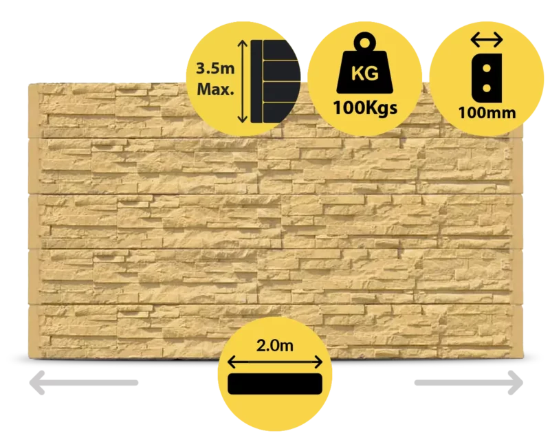 The Manhattan 2000 x 200 x 100mm Sandstone Yellow Stackstone Concrete Sleepers for Retaining Walls Sold by Sunset Sleepers