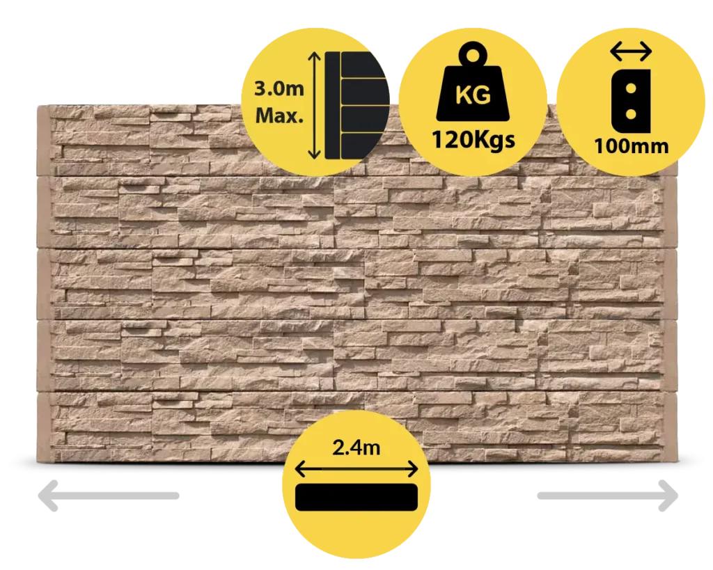 The Manhattan 2400 x 200 x 100mm Jasper Brown Stackstone Concrete Sleepers for Retaining Walls Sold by Sunset Sleepers