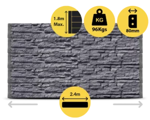 The Manhattan 2400 x 200 x 80mm Charcoal Graphite Stackstone Concrete Sleepers for Retaining Walls Sold by Sunset Sleepers