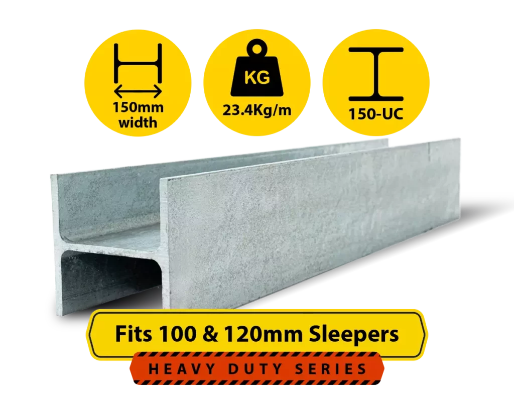 150 UC 23.4 H Channel Galvanised Steel Beam Middle Joiner Post to Support The Middle Panels of 100 120mm Concrete Sleeper Retaining Wall by Sunset Sleepers