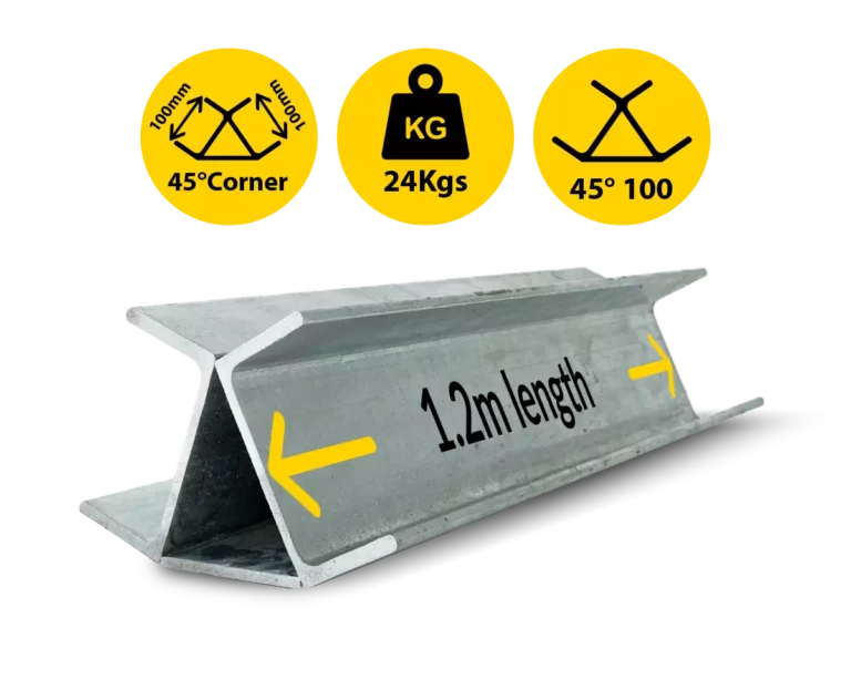 45@1.2|024 1200mm 45 Degree Galvanised Steel Corner Joiner Post to Support The Gentle Angle Deviations of a 80mm Concrete Sleeper Retaining Wall by Sunset Sleepers