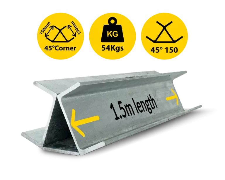 45@1.5 150PFC.|54 1500mm 45 Degree Galvanised Steel Corner Joiner Post to Support The Gentle Angle Deviations of a 100 120mm Concrete Sleeper Retaining Wall by Sunset Sleepers