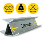 45@2.4|049 2400mm 45 Degree Galvanised Steel Corner Joiner Post to Support The Gentle Angle Deviations of a 80mm Concrete Sleeper Retaining Wall by Sunset Sleepers