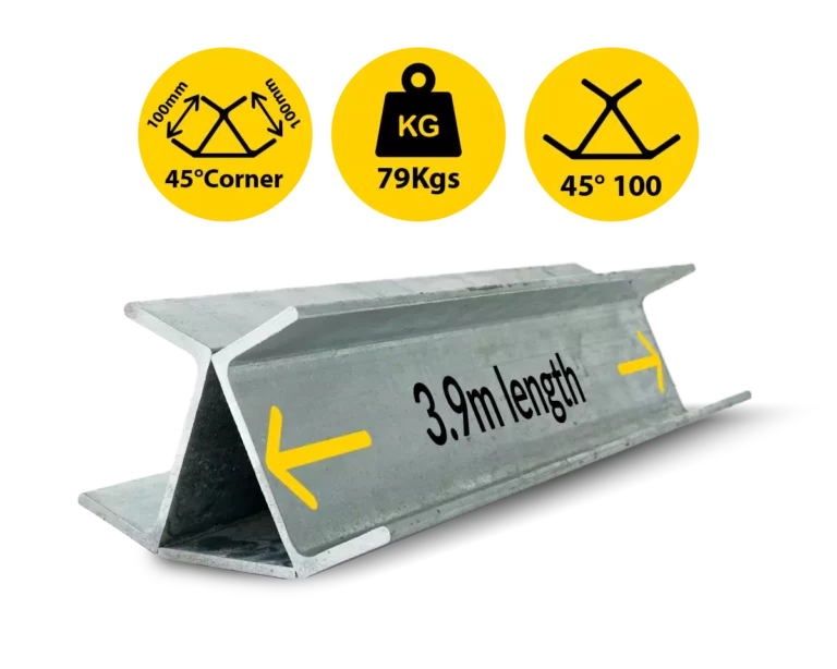 45@3.9|079 3900mm 45 Degree Galvanised Steel Corner Joiner Post to Support The Gentle Angle Deviations of a 80mm Concrete Sleeper Retaining Wall by Sunset Sleepers