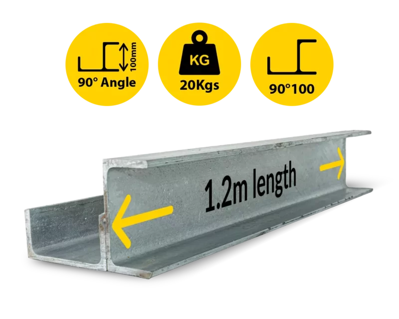 90@1.2|020 90 RWCP 90DEG 100 50 PC 90 Degree Galvanised Steel Corner Joiner Post to Support The Right Angle of a 80mm Concrete Sleeper Retaining Wall by Sunset Sleepers