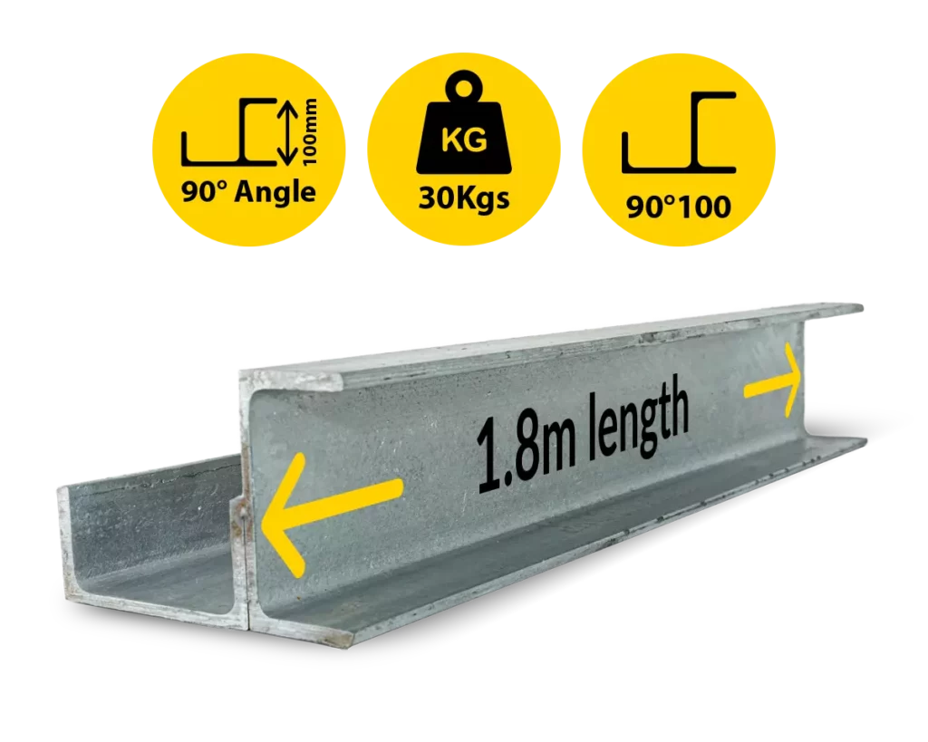 90@1.8|030 RWCP 90DEG 100 50 PC 90 Degree Galvanised Steel Corner Joiner Post to Support The Right Angle of a 80mm Concrete Sleeper Retaining Wall by Sunset Sleepers