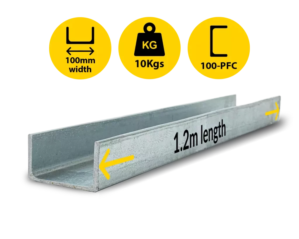C1.2|010 PCF 100 8.33 C Channel Galvanised Steel Beam Posts to Support The End Panels of a 80mm Concrete Sleeper Retaining Wall by Sunset Sleepers