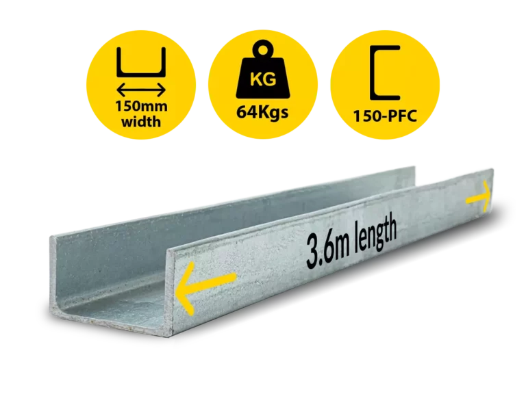 C3.6 150PFC.|64 PCF 150 18.15 C Channel Galvanised Steel Beam Posts to Support The End Panels of a 100 120mm Concrete Sleeper Retaining Wall by Sunset Sleepers
