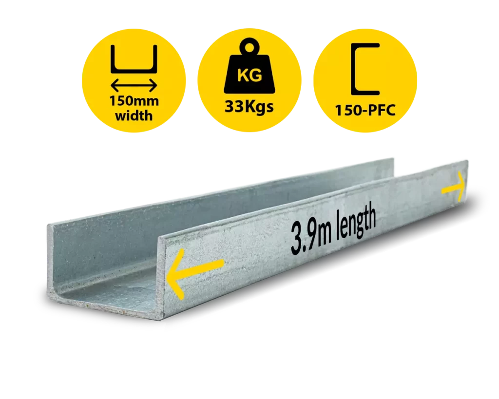 C3.9|033 PCF 150 18.15 C Channel Galvanised Steel Beam Posts to Support The End Panels of a 100 120mm Concrete Sleeper Retaining Wall by Sunset Sleepers