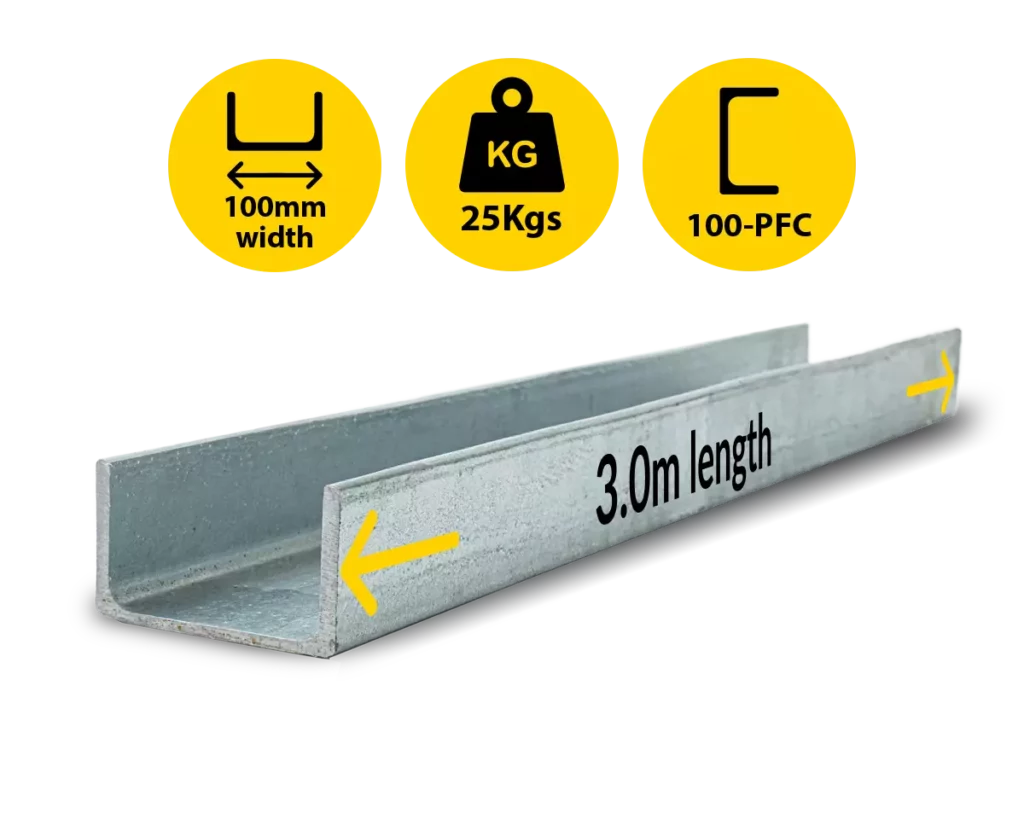 C3|025 PCF 100 8.33 C Channel Galvanised Steel Beam Posts to Support The End Panels of a 80mm Concrete Sleeper Retaining Wall by Sunset Sleepers