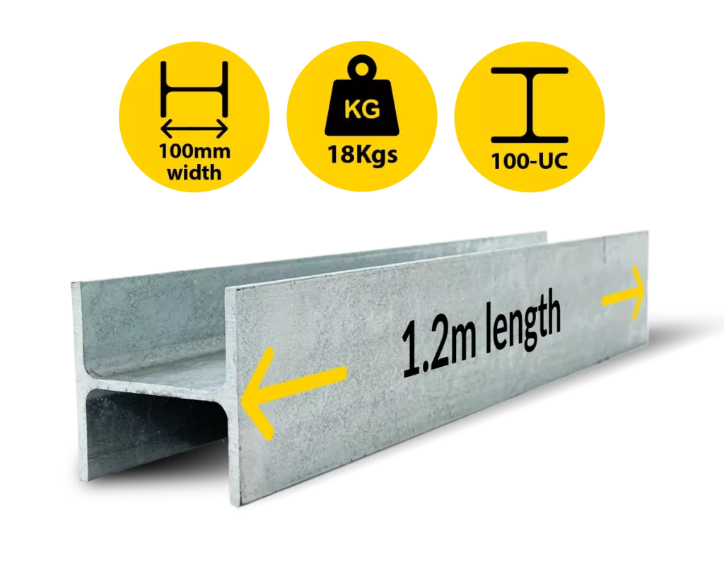 H1.2|018 UC 100 14.8 H Channel Galvanised Steel Beam Middle Joiner Post to Support The Middle Panels of a 80mm Concrete Sleeper Retaining Wall by Sunset Sleepers