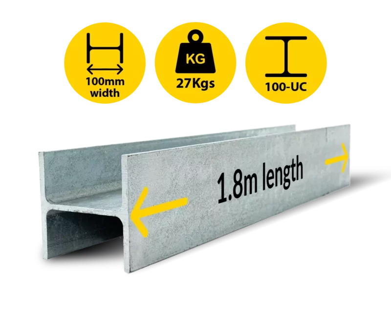 H1.8|028 UC 100 14.8 H Channel Galvanised Steel Beam Middle Joiner Post to Support The Middle Panels of a 80mm Concrete Sleeper Retaining Wall by Sunset Sleepers
