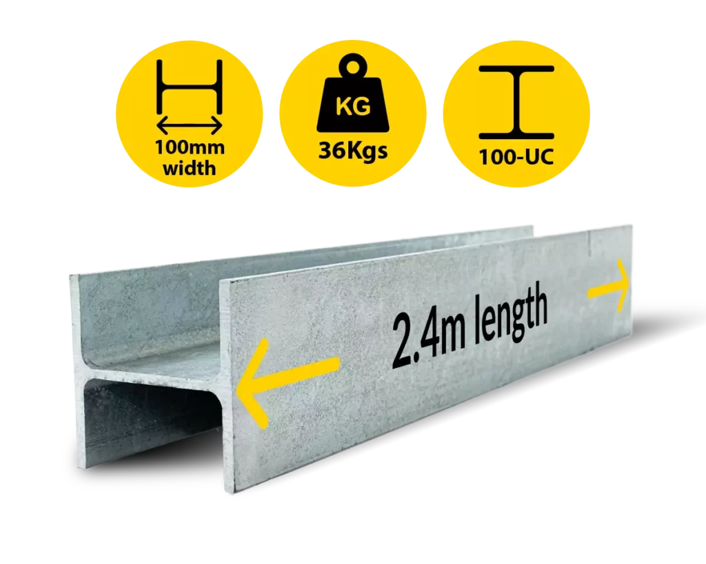H2.4|037 UC 100 14.8 H Channel Galvanised Steel Beam Middle Joiner Post to Support The Middle Panels of a 80mm Concrete Sleeper Retaining Wall by Sunset Sleepers