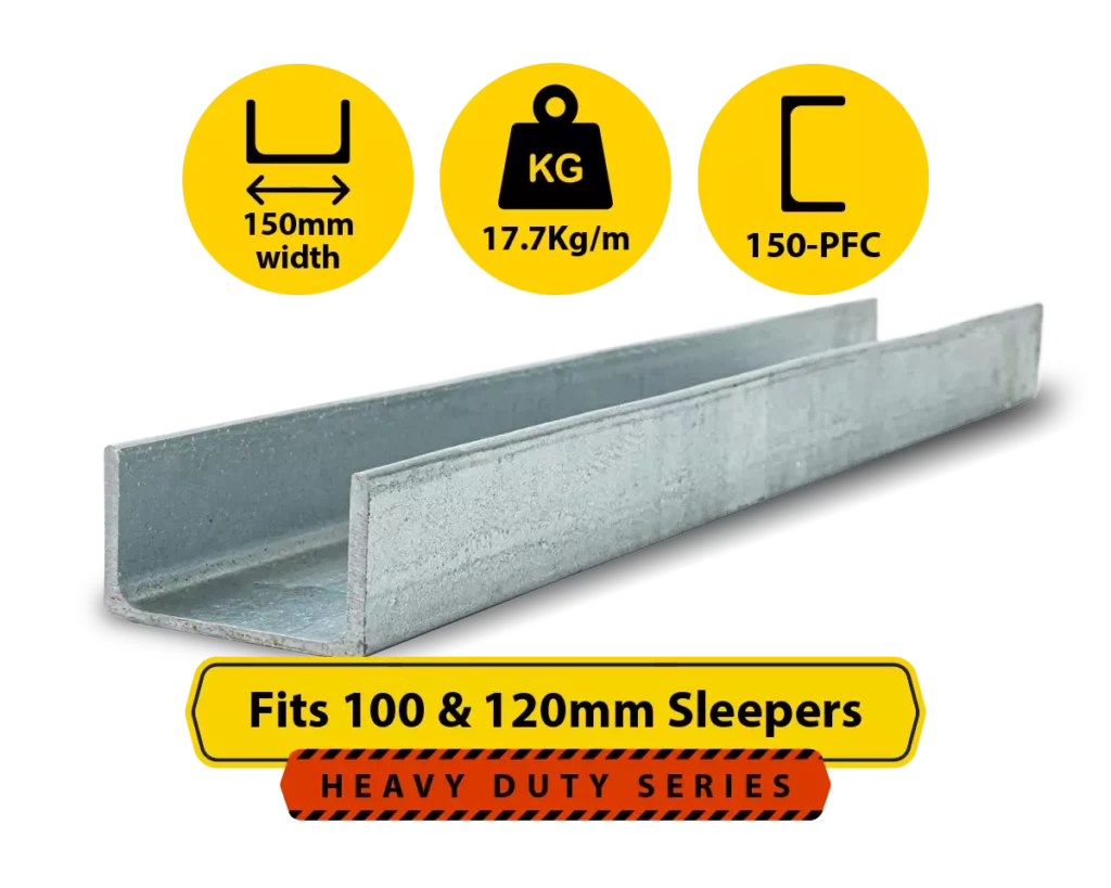 PCF 150 17.7 C Channel Galvanised Steel Beam Posts to Support The End Panels of a 100 120mm Concrete Sleeper Retaining Wall by Sunset Sleepers