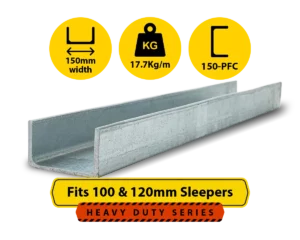 PCF 150 17.7 C Channel Galvanised Steel Beam Posts to Support The End Panels of a 100 120mm Concrete Sleeper Retaining Wall by Sunset Sleepers