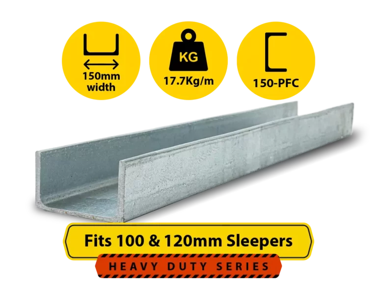 PCF 150 17.7 C Channel Galvanised Steel Beam Posts to Support The End Panels of a 100 120mm Concrete Sleeper Retaining Wall by Sunset Sleepers