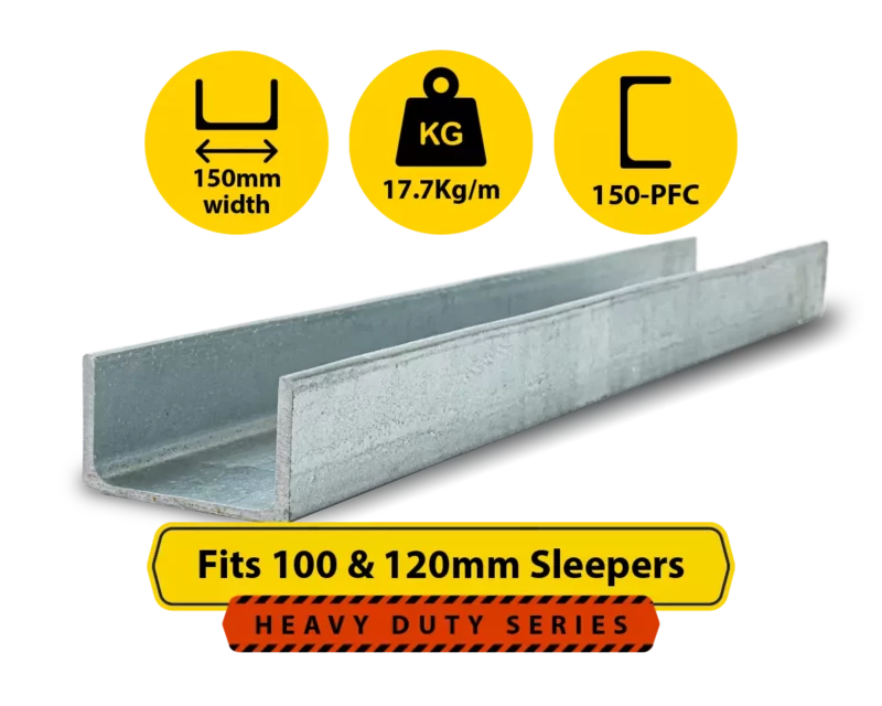 PCF 150 17.7 C Channel Galvanised Steel Beam Posts to Support The End Panels of a 100 120mm Concrete Sleeper Retaining Wall by Sunset Sleepers