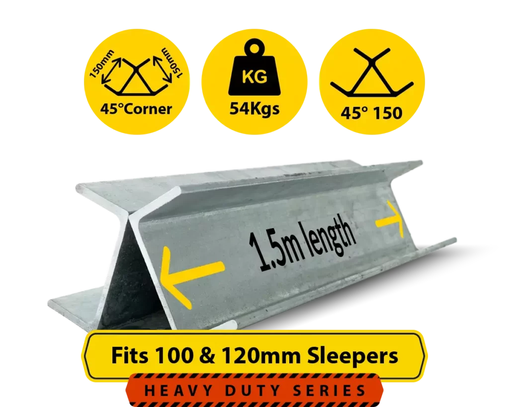 45@1.5 150PFC.54 1500mm 45 Degree Galvanised Steel Corner Joiner Post to Support The Gentle Angle Deviations of a 100 120mm Concrete Sleeper Retaining Wall by Sunset Sleepers