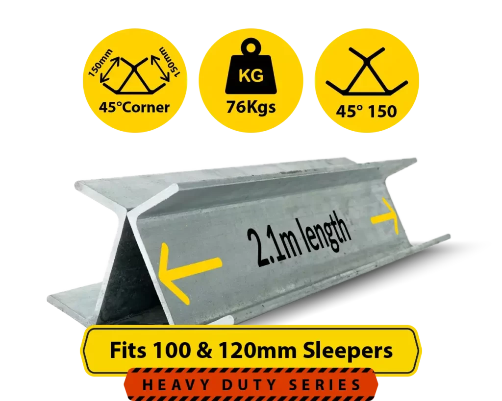 45@2.1 150PFC.76 2100mm 45 Degree Galvanised Steel Corner Joiner Post to Support The Gentle Angle Deviations of a 100 120mm Concrete Sleeper Retaining Wall by Sunset Sleepers