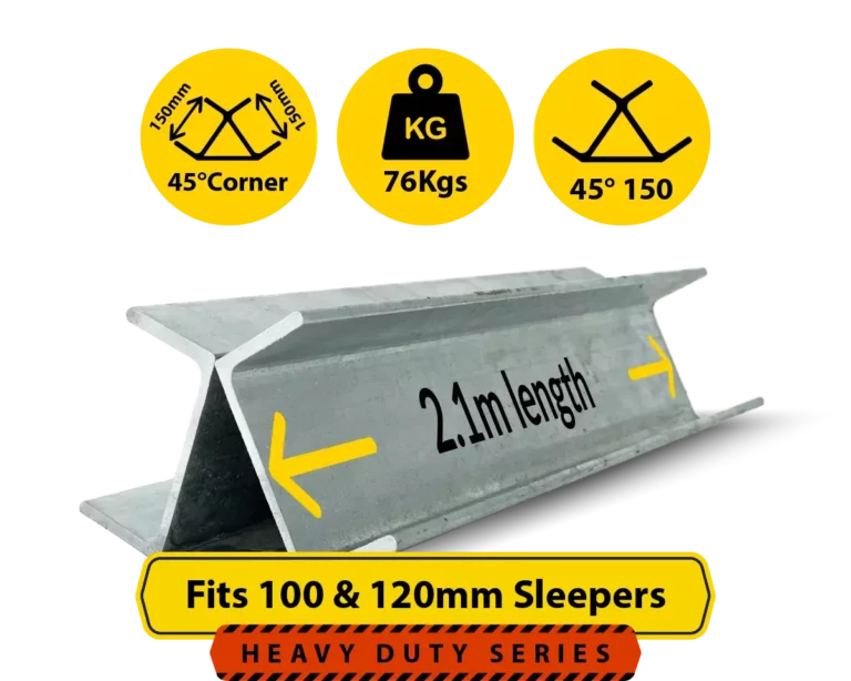 45@2.1 150PFC.76 2100mm 45 Degree Galvanised Steel Corner Joiner Post to Support The Gentle Angle Deviations of a 100 120mm Concrete Sleeper Retaining Wall by Sunset Sleepers