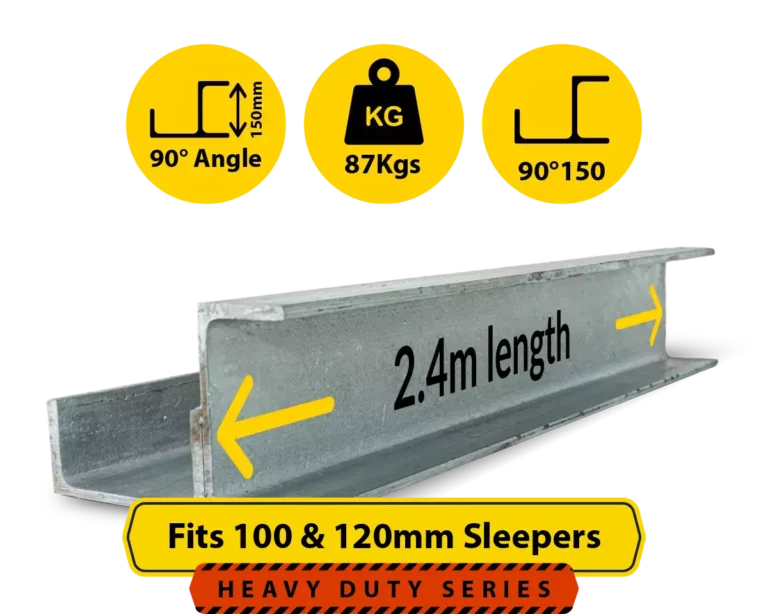90@2.4 150PFC.87 90 Degree Galvanised Steel Corner Joiner Post to Support The Right Angle of a 100 120mm Concrete Sleeper Retaining Wall by Sunset Sleepers