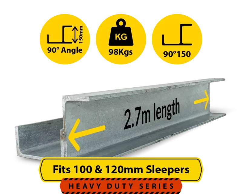 90@2.7 150PFC.98 90 Degree Galvanised Steel Corner Joiner Post to Support The Right Angle of a 100 120mm Concrete Sleeper Retaining Wall by Sunset Sleepers