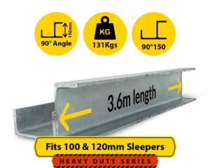 90@3.6 150PFC.131 90 Degree Galvanised Steel Corner Joiner Post to Support The Right Angle of a 100 120mm Concrete Sleeper Retaining Wall by Sunset Sleepers