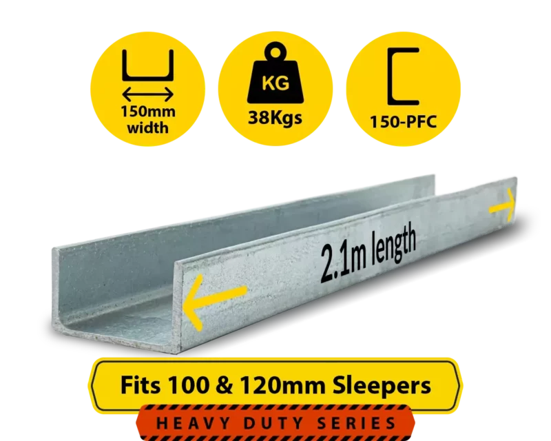 C2.1 150PFC.38 PCF 150 18.15 C Channel Galvanised Steel Beam Posts to Support The End Panels of a 100 120mm Concrete Sleeper Retaining Wall by Sunset Sleepers
