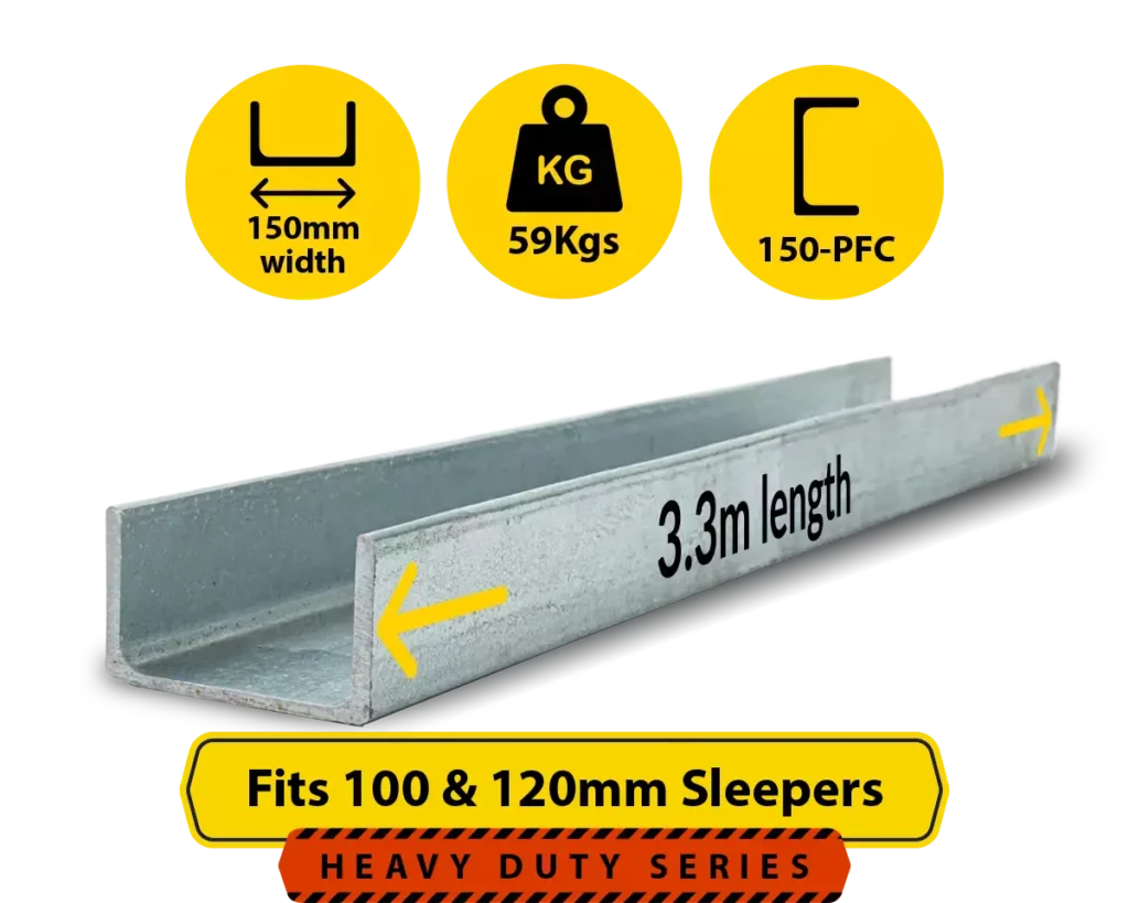 C3.3 150PFC.59 PCF 150 18.15 C Channel Galvanised Steel Beam Posts to Support The End Panels of a 100 120mm Concrete Sleeper Retaining Wall by Sunset Sleepers