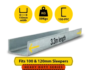 C3.3 150PFC.59 PCF 150 18.15 C Channel Galvanised Steel Beam Posts to Support The End Panels of a 100 120mm Concrete Sleeper Retaining Wall by Sunset Sleepers