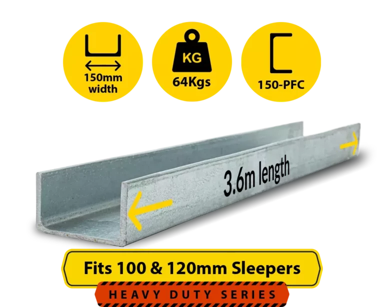 C3.6 150PFC.64 PCF 150 18.15 C Channel Galvanised Steel Beam Posts to Support The End Panels of a 100 120mm Concrete Sleeper Retaining Wall by Sunset Sleepers