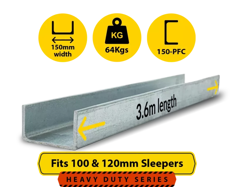 C3.6 150PFC.64 PCF 150 18.15 C Channel Galvanised Steel Beam Posts to Support The End Panels of a 100 120mm Concrete Sleeper Retaining Wall by Sunset Sleepers