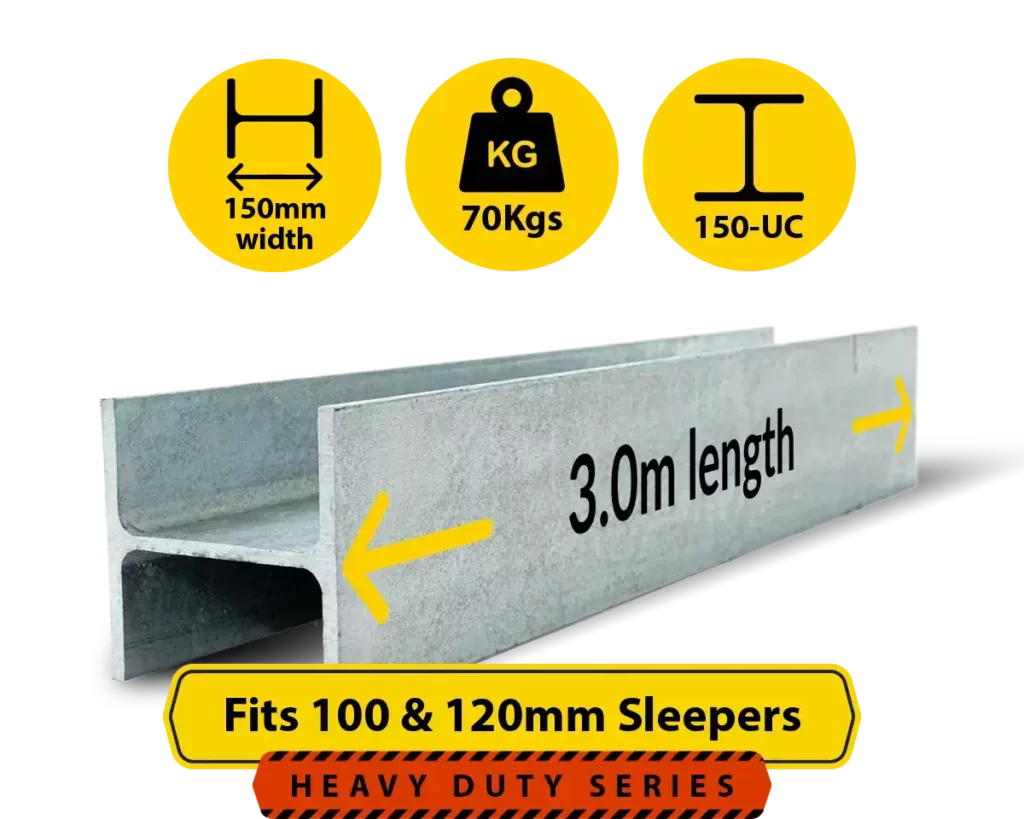 H3 150UC.70 150 UC 23.4 H Channel Galvanised Steel Beam Middle Joiner Post to Support The Middle Panels of a 100 120mm Concrete Sleeper Retaining Wall by Sunset Sleepers