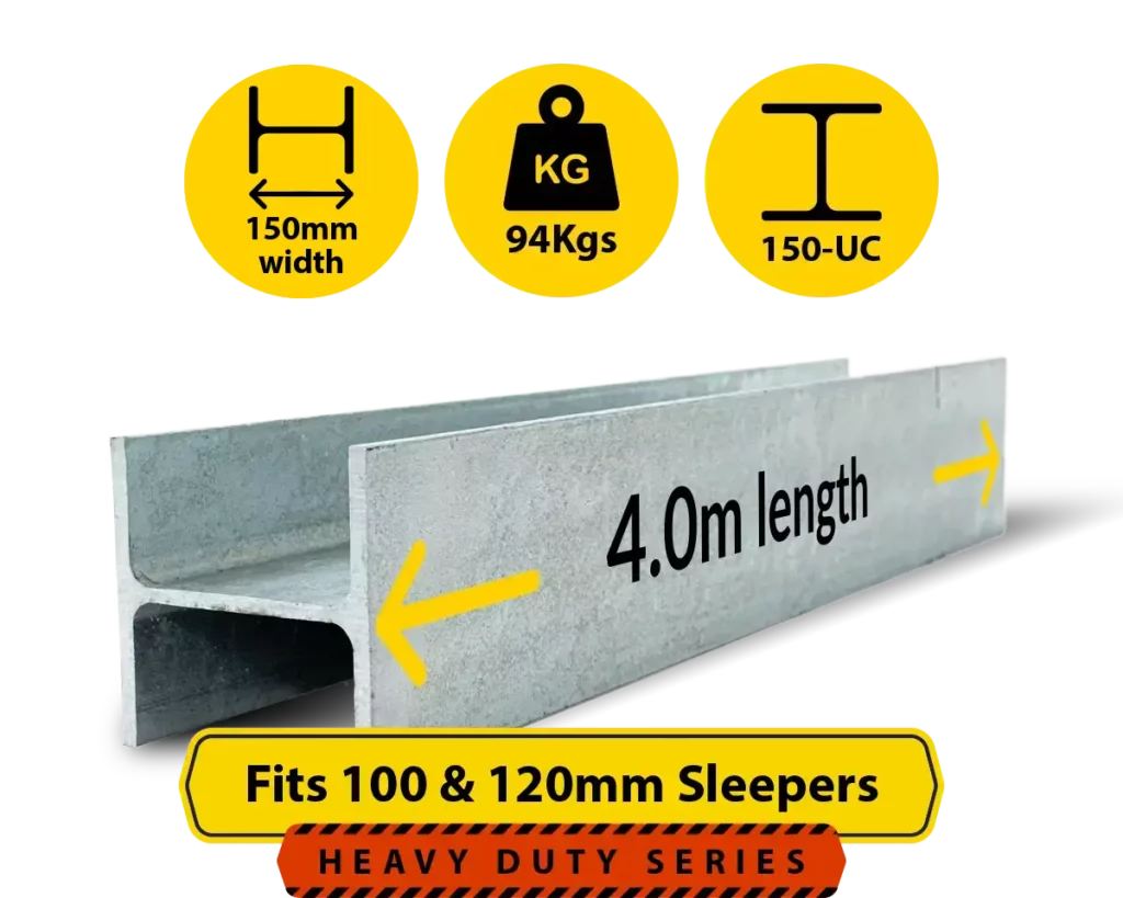 H4.0 150UC.94 150 UC 23.4 H Channel Galvanised Steel Beam Middle Joiner Post to Support The Middle Panels of a 100 120mm Concrete Sleeper Retaining Wall by Sunset Sleepers