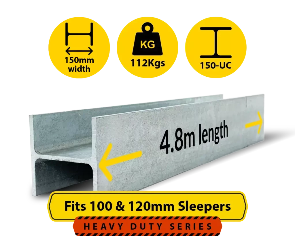 H4.8 150UC.112 150 UC 23.4 H Channel Galvanised Steel Beam Middle Joiner Post to Support The Middle Panels of a 100 120mm Concrete Sleeper Retaining Wall by Sunset Sleepers