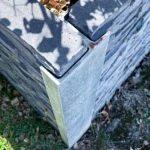 90 Degree Right Angle Corner Galvanised Steel Post featuring Charcoal Manhattan Stacked Stone Concrete Sleeper by Sunset Sleepers Top View