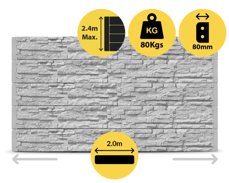 Manhattan 2000 x 200 x 80mm Ash Plain Stackstone Concrete Sleepers for Retaining Walls Sold by Sunset Sleepers