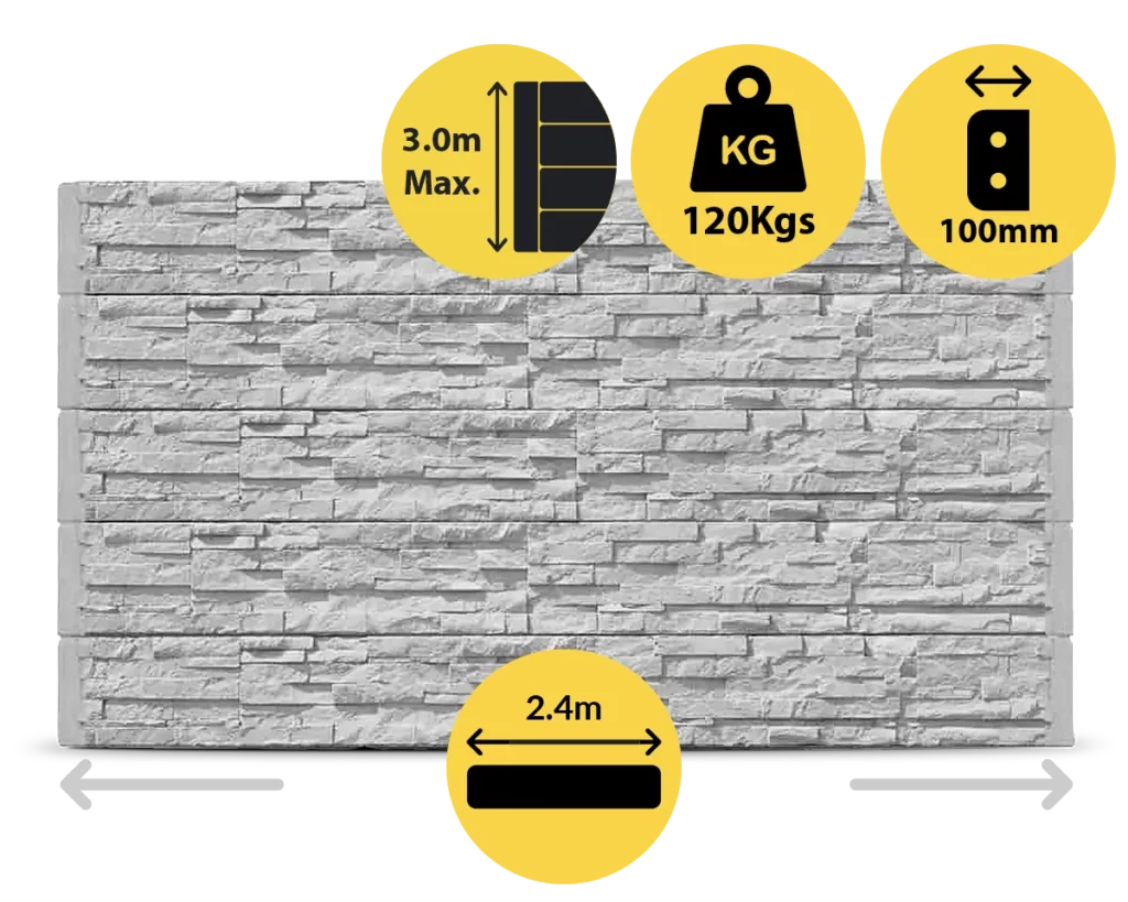 Manhattan 2400 x 200 x 100mm Ash Plain Stackstone Concrete Sleepers for Retaining Walls Sold by Sunset Sleepers