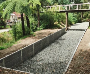 Charcoal Smooth Concrete Sleeper in The Marina Range used in a Council Project and Supplied by Sunset Sleepers