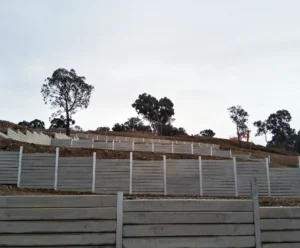 Gallery 19 New Estate Retaining Wall Constructed Project using The Marina Smooth Concrete Sleepers in Plain Grey and Supplied by Sunset Sleepers