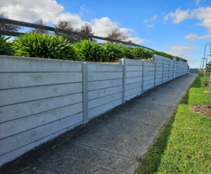 Gallery 14 Plain Smooth Concrete Sleepers in The Marina Range used in Council Sidewalk Retaining Wall Project and Supplied by Sunset Sleepers