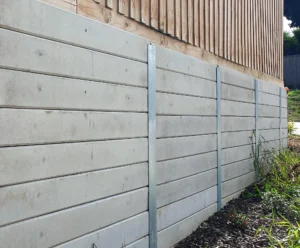 Gallery 5 Timber Fence Application Use for Retaining Wall Project Using the The Marina Smooth Concrete Sleepers in Plain Grey and and Supplied by Sunset Sleepers