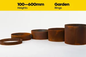 FormFlow 100 600mm Circular Redcor Weathering Corten Steel Garden Ring Planters sold by Sunset Sleepers in Melbourne Victoria