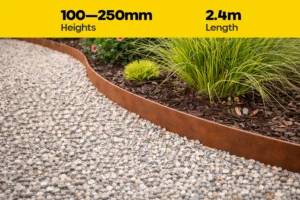 FormFlow 2400mm by 100 250mm Redcor Weathering Corten Steel Garden Edging Rusty sold by Sunset Sleepers in Melbourne Victoria