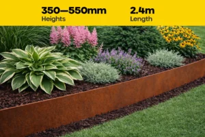FormFlow 2400mm by 350 550mm Redcor Weathering Corten Steel Garden Edging (Rusty) sold by Sunset Sleepers in Melbourne Victoria