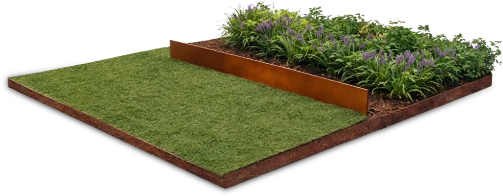 Corten steel edging for garden beds pathways and lawns.